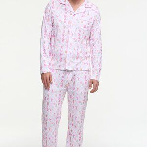 Roller Rabbit Mens Sugarplum Lattice Long Sleeve Polo Pajamas Size MPINK / M